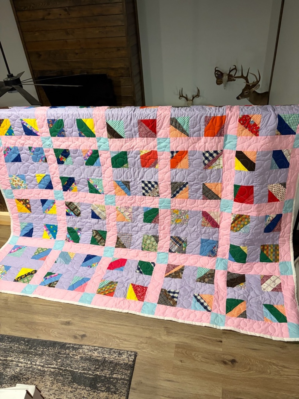 Patchwork Quilt in Pastel Pink & Lavender